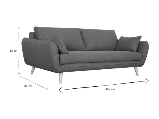 Canapé scandinave 3 places en tissu gris anthracite et bois clair CREEP