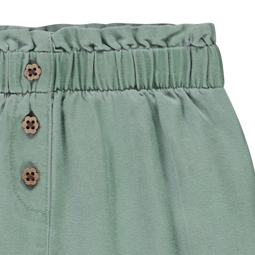 Pantalon en toile avec boutons fleurs pour bébé fille - Vert