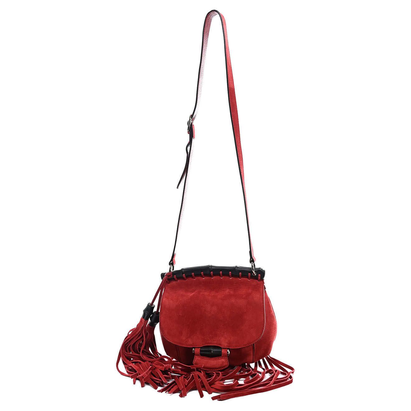 Gucci Sac bandoulière à franges Suede rouge - Très bon état - L.20 cm