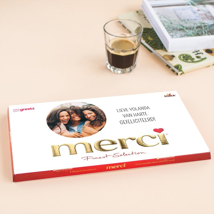 Merci | Gefeliciteerd met eigen foto en naam  | 400g