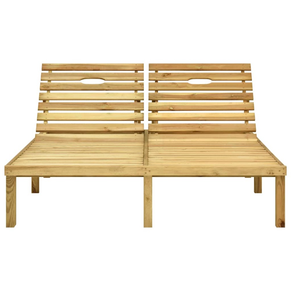 Transat chaise longue bain de soleil lit de jardin terrasse meuble d'extérieur double et coussins taupe pin imprégné 02_00127