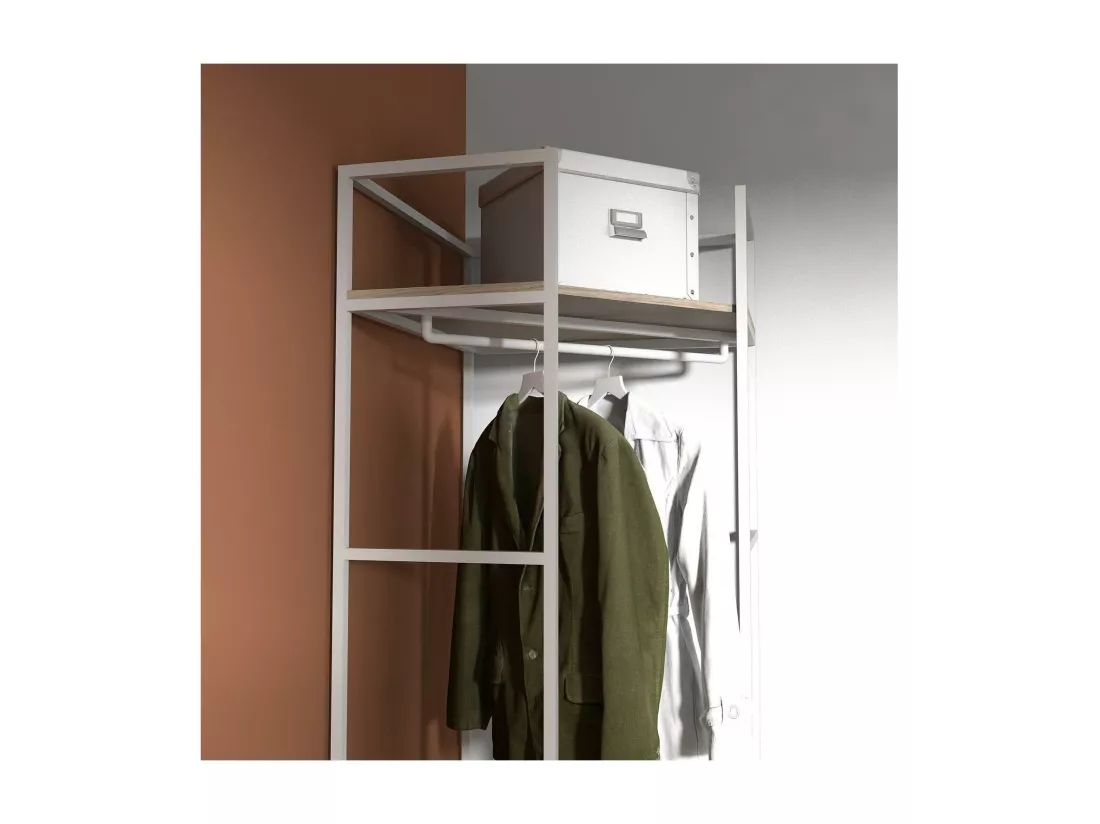 Portant d'angle bois et métal Blanc L70 x H200cm