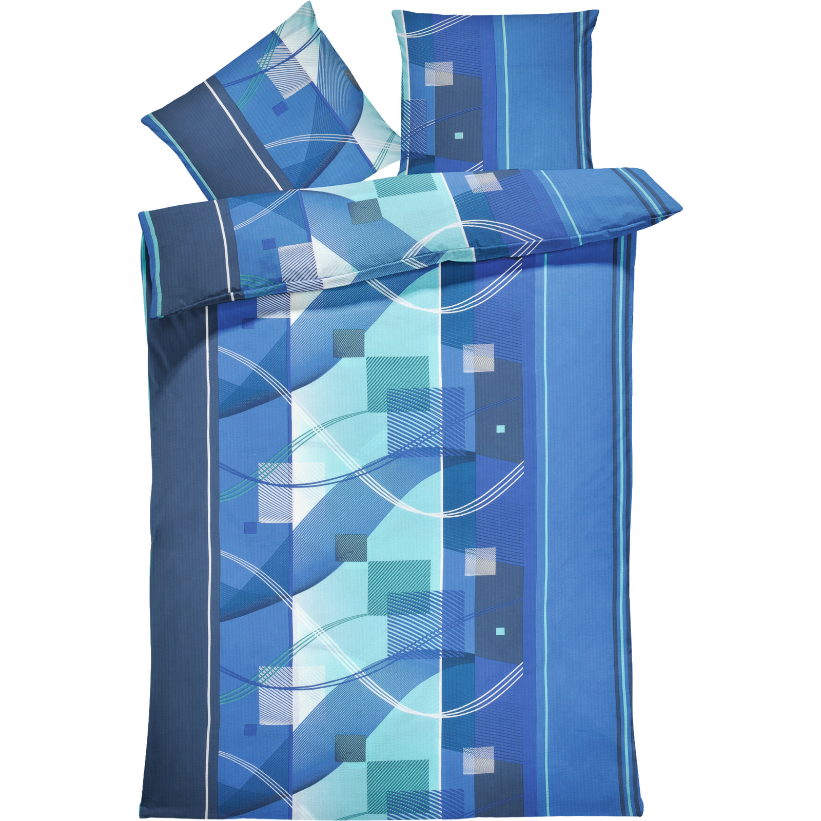 Bettwäsche Seersucker Geometrie blau 50x70 Kissenbezug