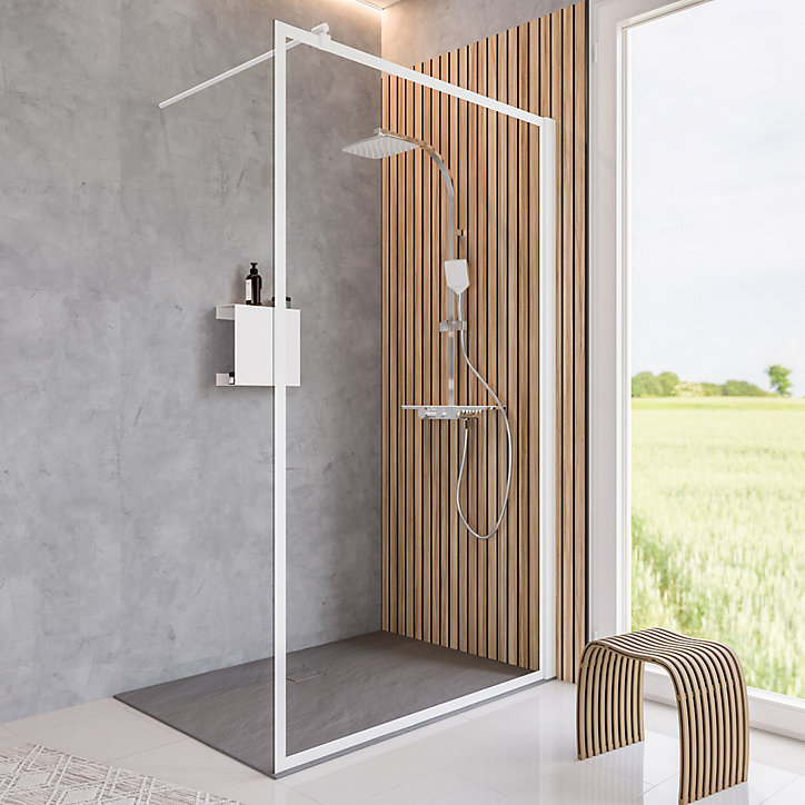 Paroi de douche à l'italienne Schulte New Style transparent profilé blanc mat l.90 x H.200 cm