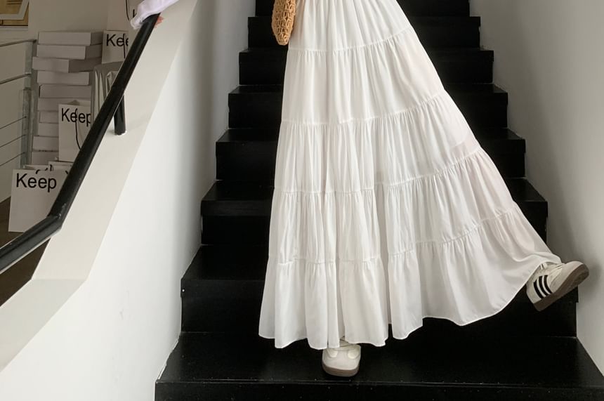 ZENME - Hoge taille effen maxi A-lijn rok