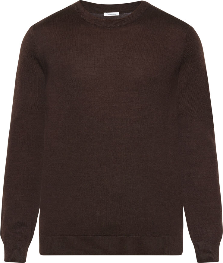 Knowledge Cotton Apparel Regular merino knit crew neck - RWS Demitasse (brown)