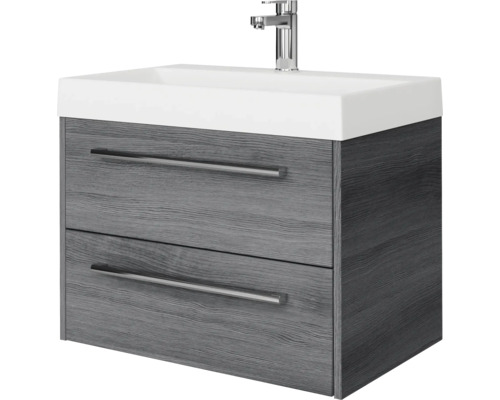 Pelipal Milano badkamermeubelset, BxHxD 70 x 56,9 x 45 cm, grafiet getextureerde fronten met witte mineraalgietwastafel, SET-138-002