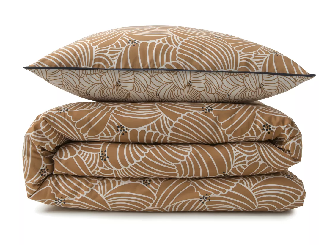 Parure de lit 2 personnes en coton 57 fils imprimé camel 240x220cm