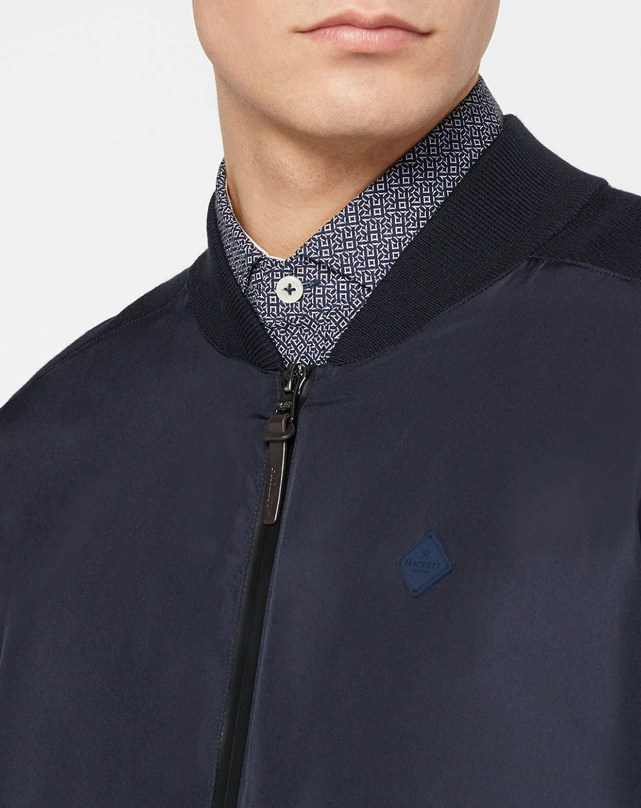 Hackett London Bombers en nylon & maille bleu nuit