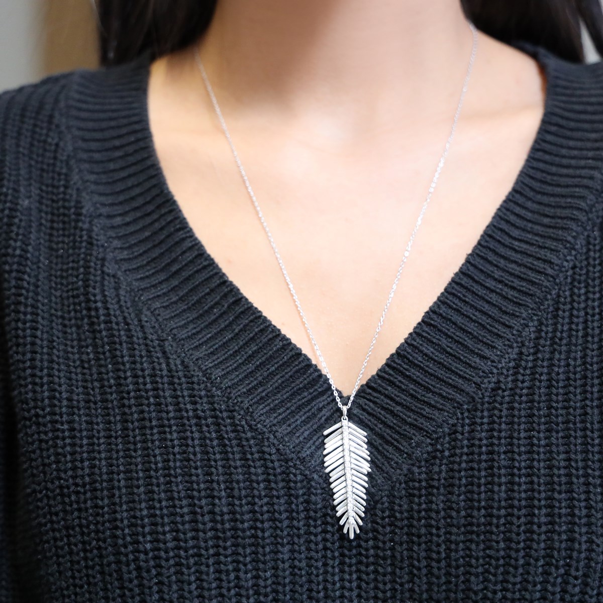 Collier Plume Argent Rhodié