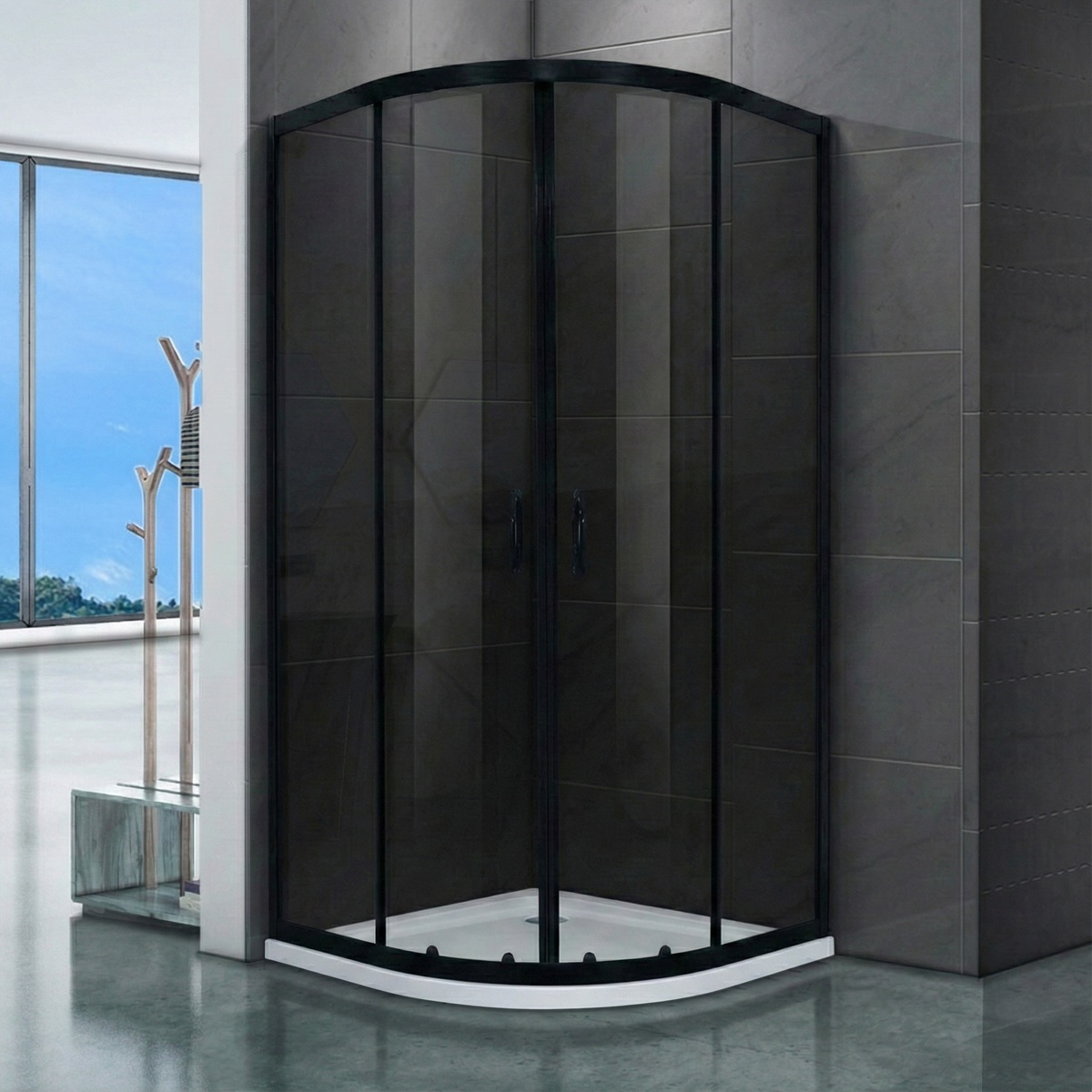 Kerra Tiara kwartronde douchecabine 80x80 met zwarte profielen