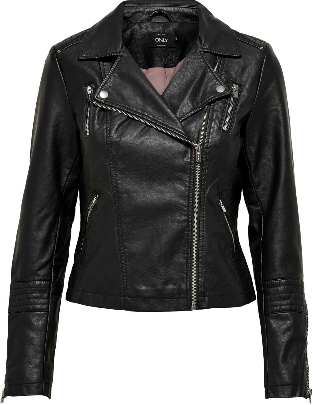 ONLY Lederimitatjacke »ONLGEMMA – Bikerjacke mit asymmetrischem Reissverschluss« tailliert, casual, Lederimitat, Reissverschlusstaschen