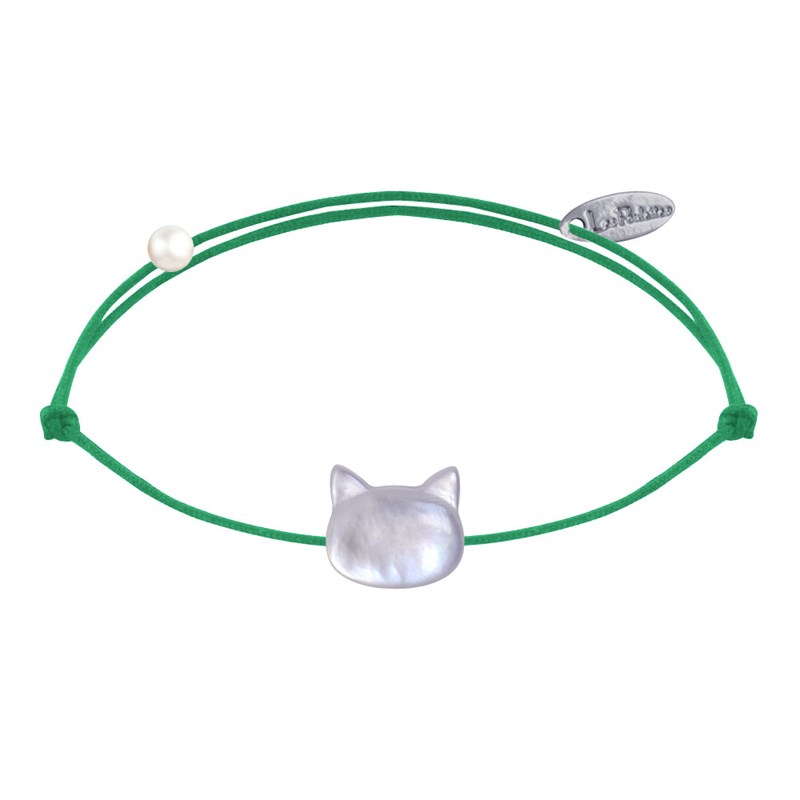 Bracelet Lien Tête de Chat en Nacre - Vert