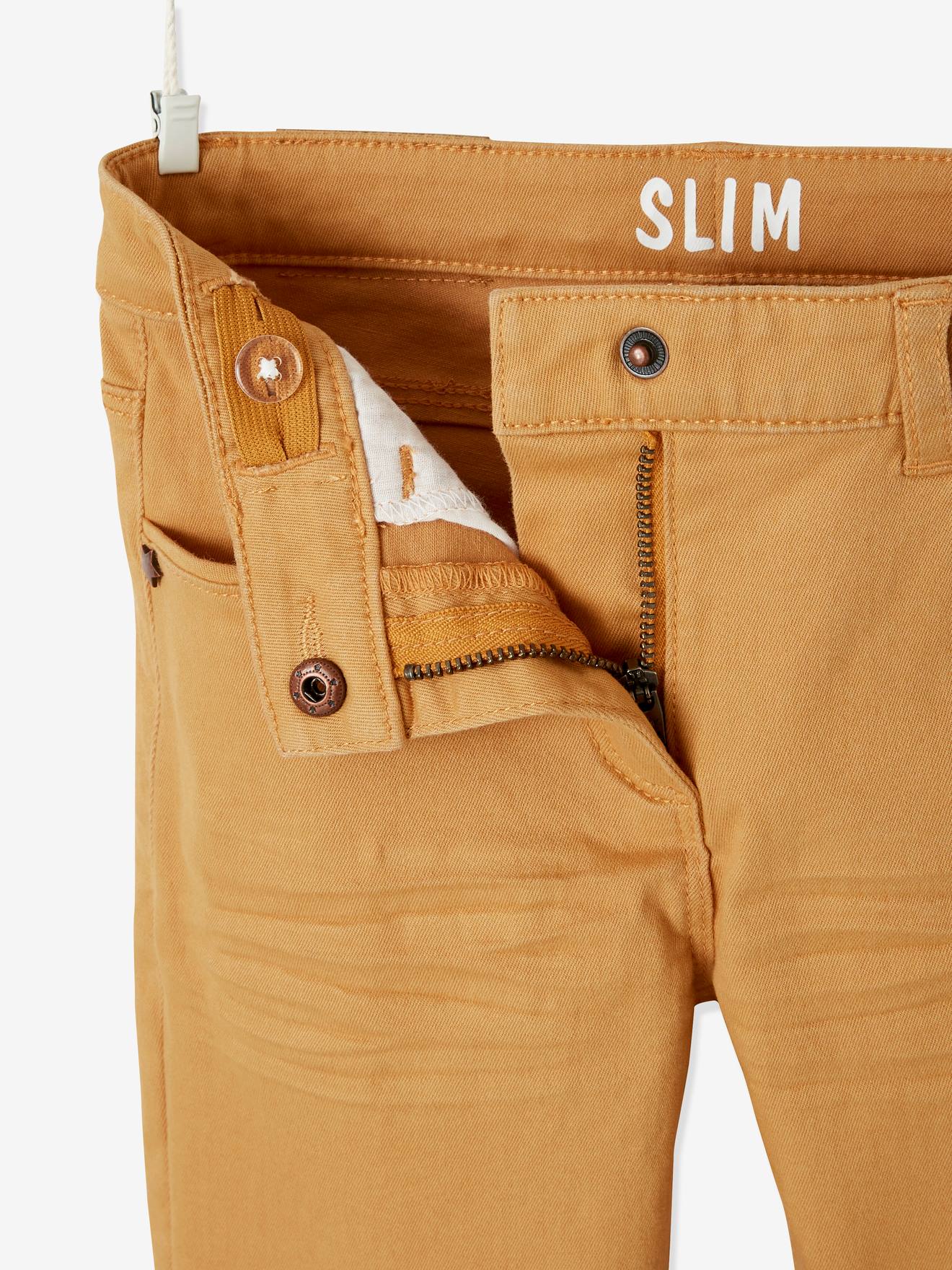 Calças Morphologik slim fit para meninas, quadris largos, modelo STONG, cor marrom claro lisa.