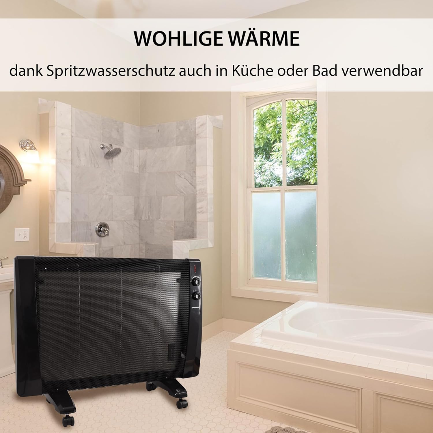 Syntrox Schwarze Infrarotheizung Glimpa | Wärmewellenheizung | Infrarotheizer, Effiziente Raumwärme, Überhitzungsschutz, Schnelle Wärmeverteilung, Spritzwasserschutz