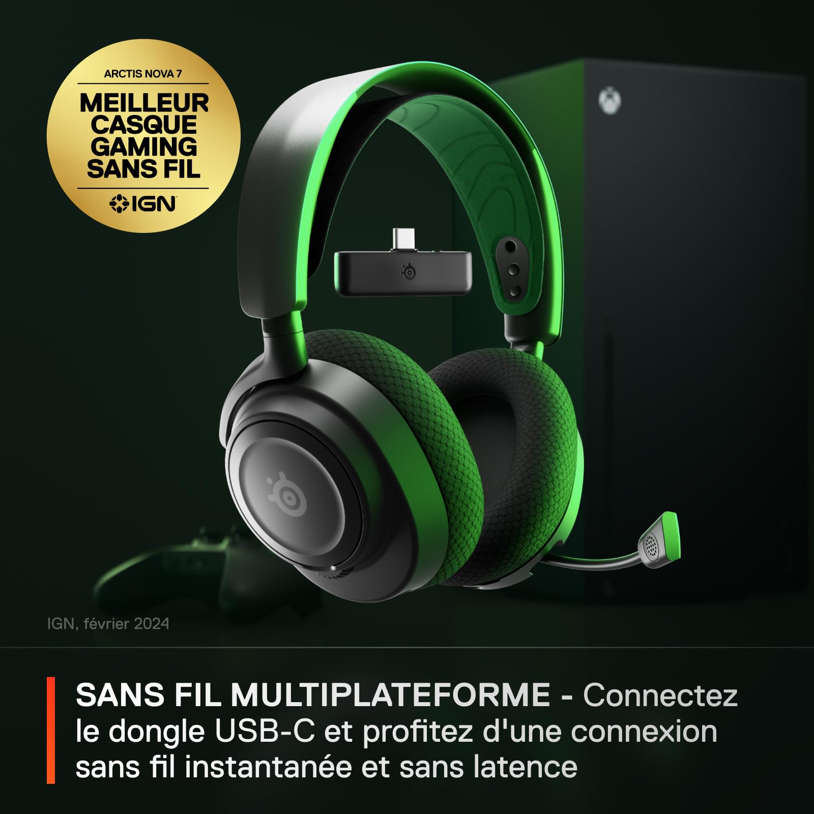 SteelSeries Arctis Nova 7X – Casque de jeu Wireless – Multi-System Gaming & Mobile – Système Nova Acoustic – 2.4 GHz & Bluetooth Simultané – Batterie 38 h – USB-C – Xbox Series X|S, PC, PS5, Switch