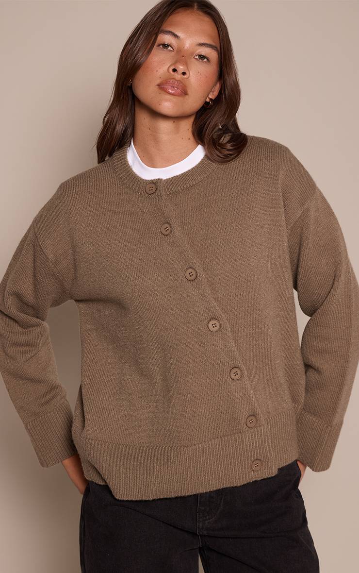 Kaki Cardigan Asymétrique Boutonné