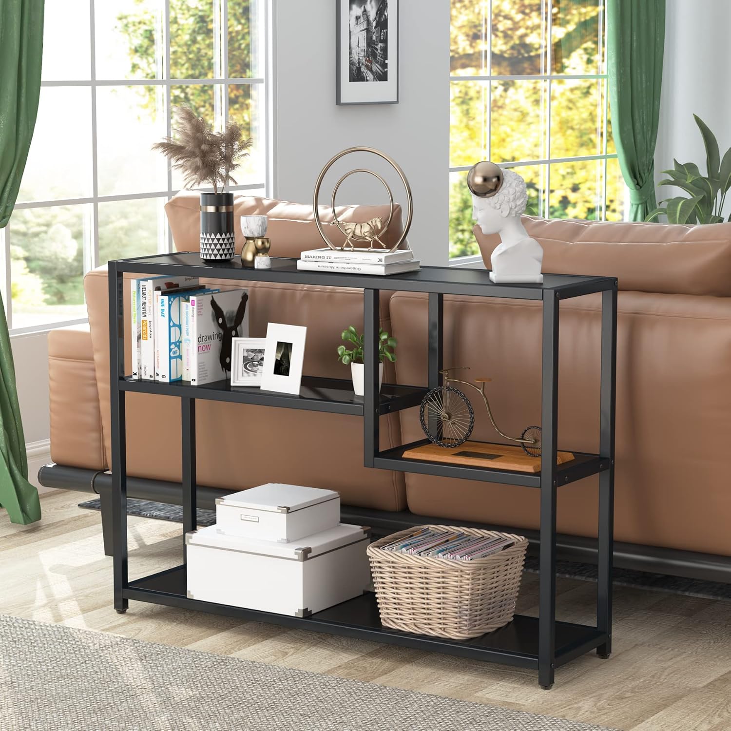 Tribesigns Konsolentisch, Kleiner schwarzer Eingangstisch mit Ablagefächern,108cm-Vintage-Beistelltisch hinter Couchtisch für Wohnzimmer, Eingangsbereich, Flur, Foyer, TV-Ständer