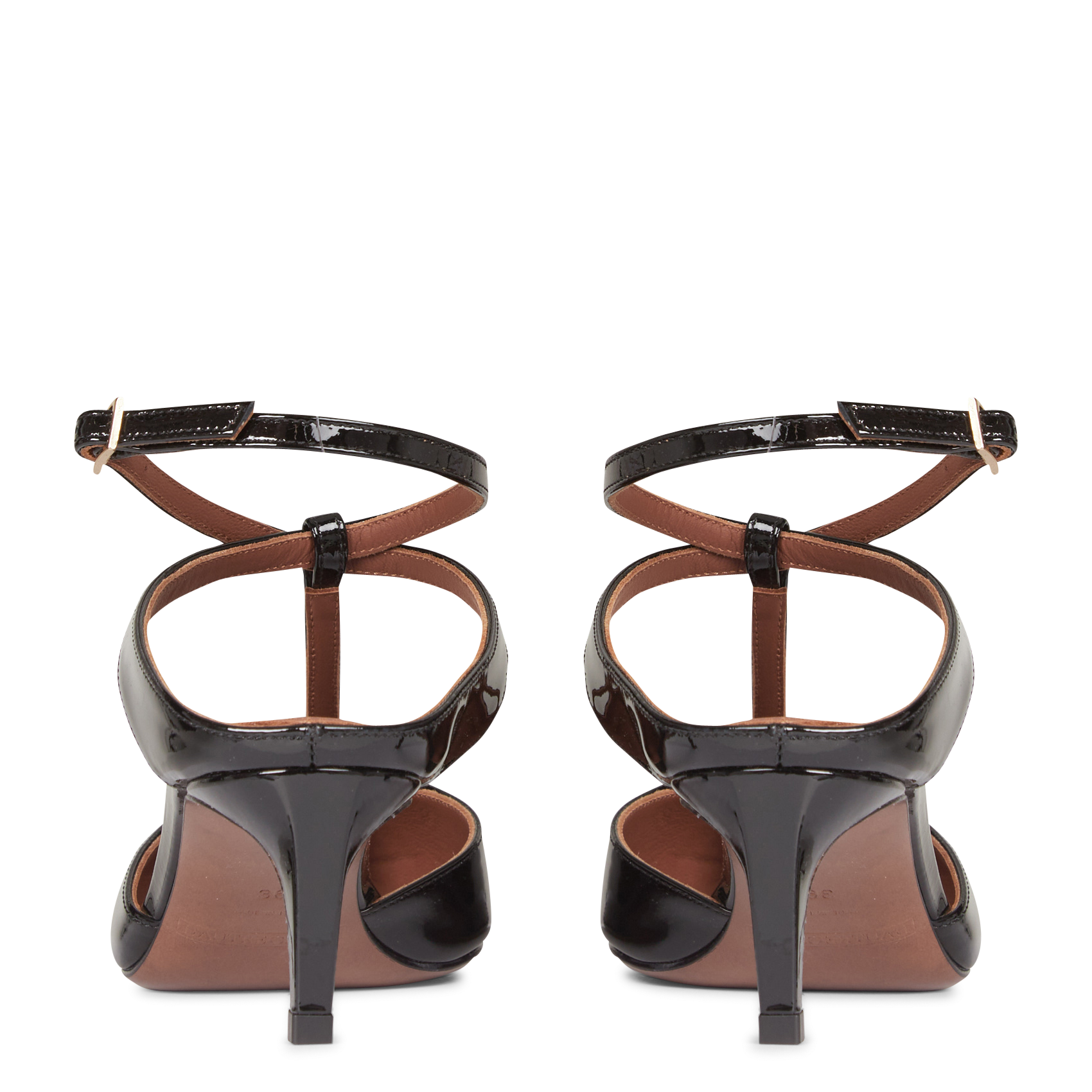 Sandales à talon haut vernis en cuir| Noir