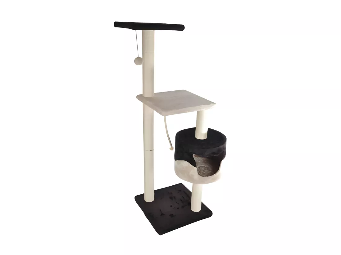 Arbre à chat avec jouets et niche - Beige/Marron - H 106 cm