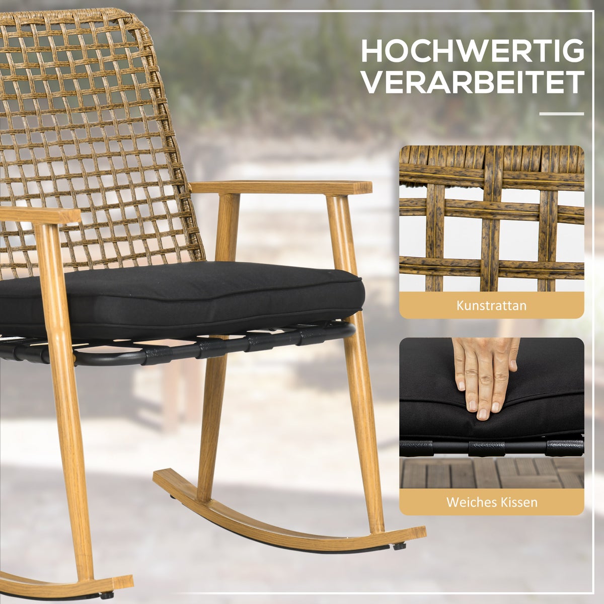 Outsunny 3-delige tuinmeubelset, 61L x 80B x 91H cm, staal, PE rotan, polyester, zwart