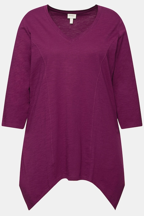 Shirt, Zipfelsaum, V-Ausschnitt, 3/4-Arm, Biobaumwolle