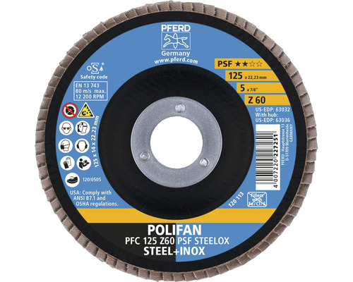 Slijpschijf lamellenschijf PFERD PSF STEELOX staal/roestvast staal Ø 125x22,23 mm korrel 60