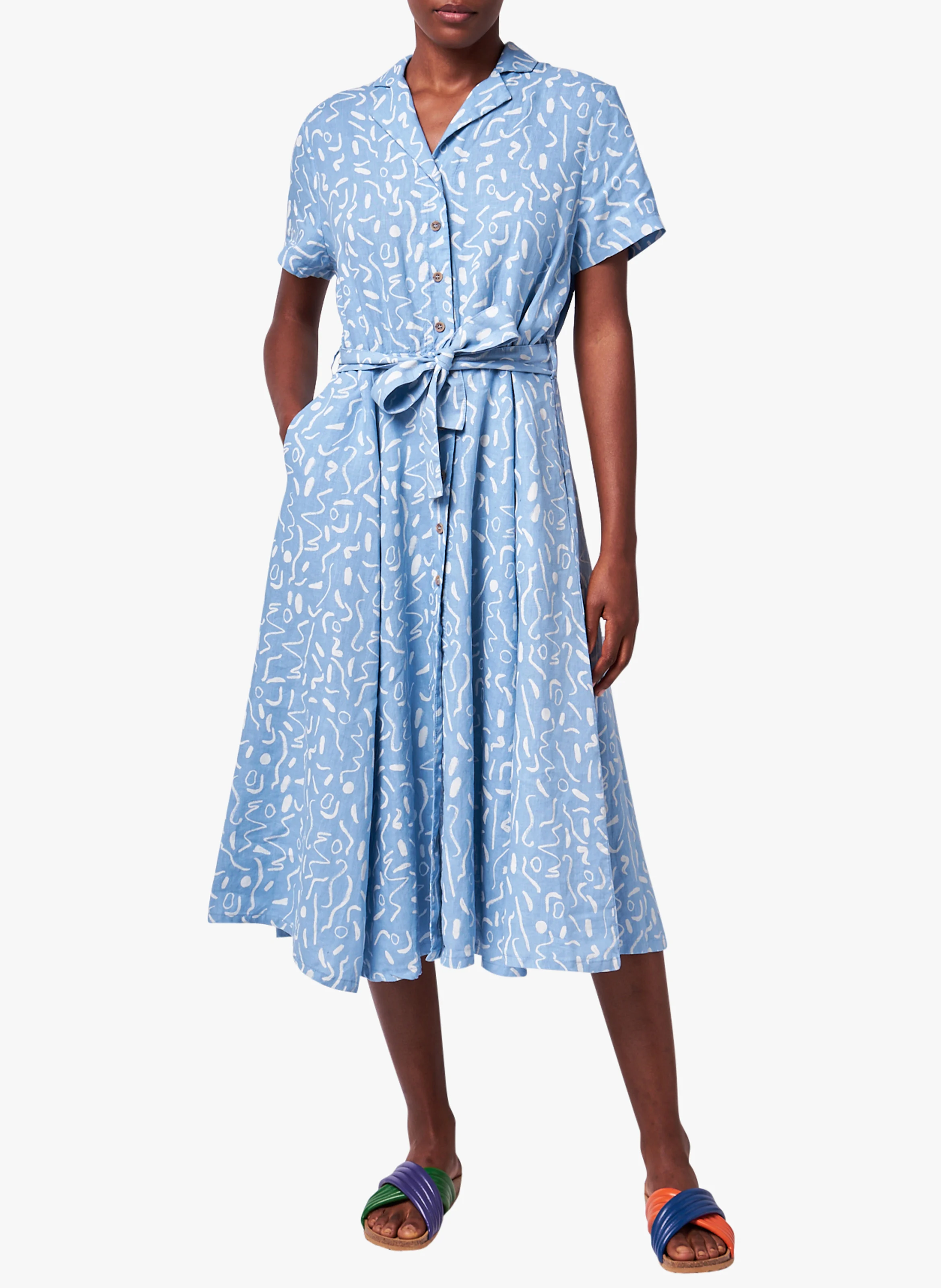 Robe midi col tailleur imprimée| Bleu