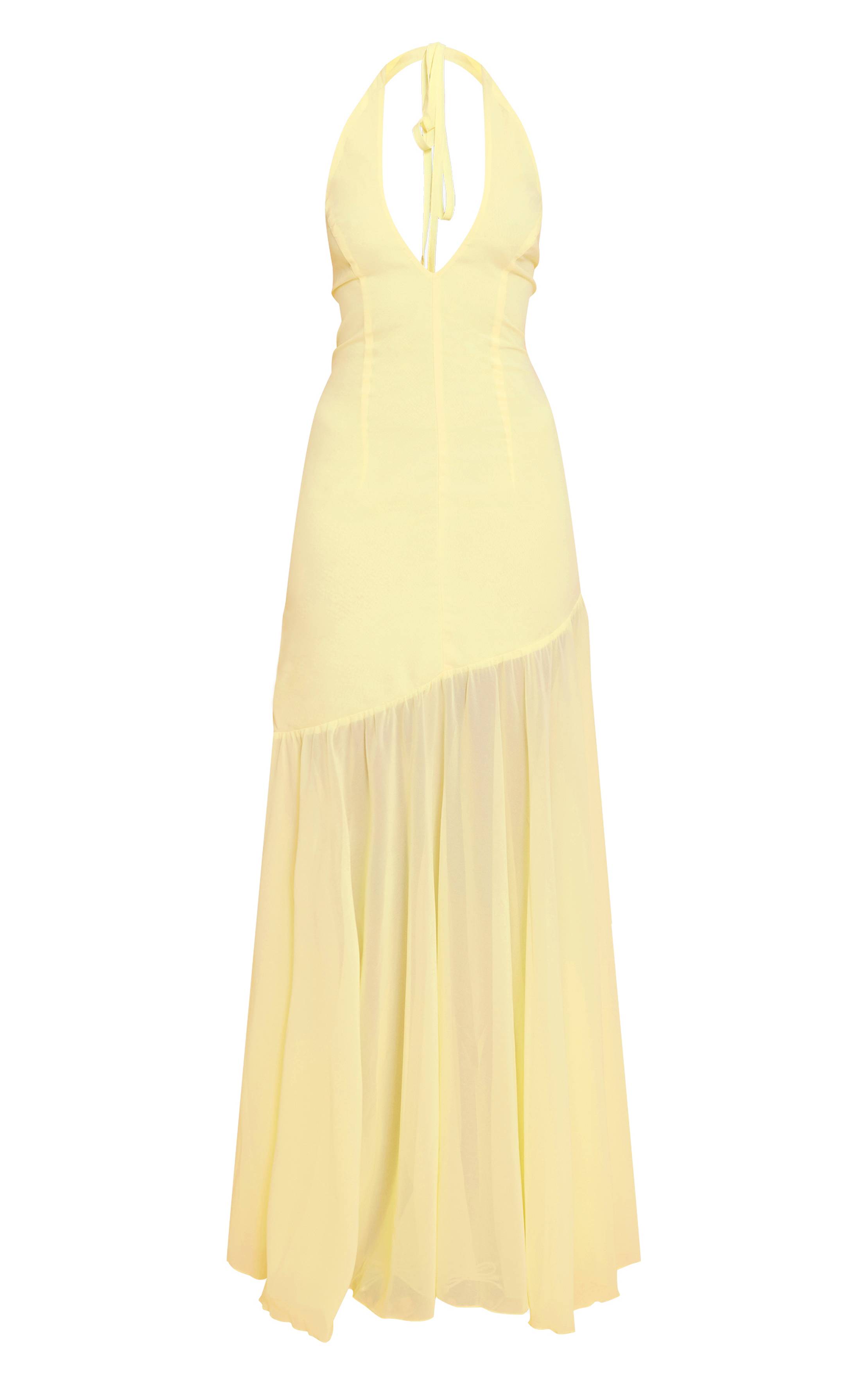 Citron Robe Longue En Mousseline Col Licou Taille Basse