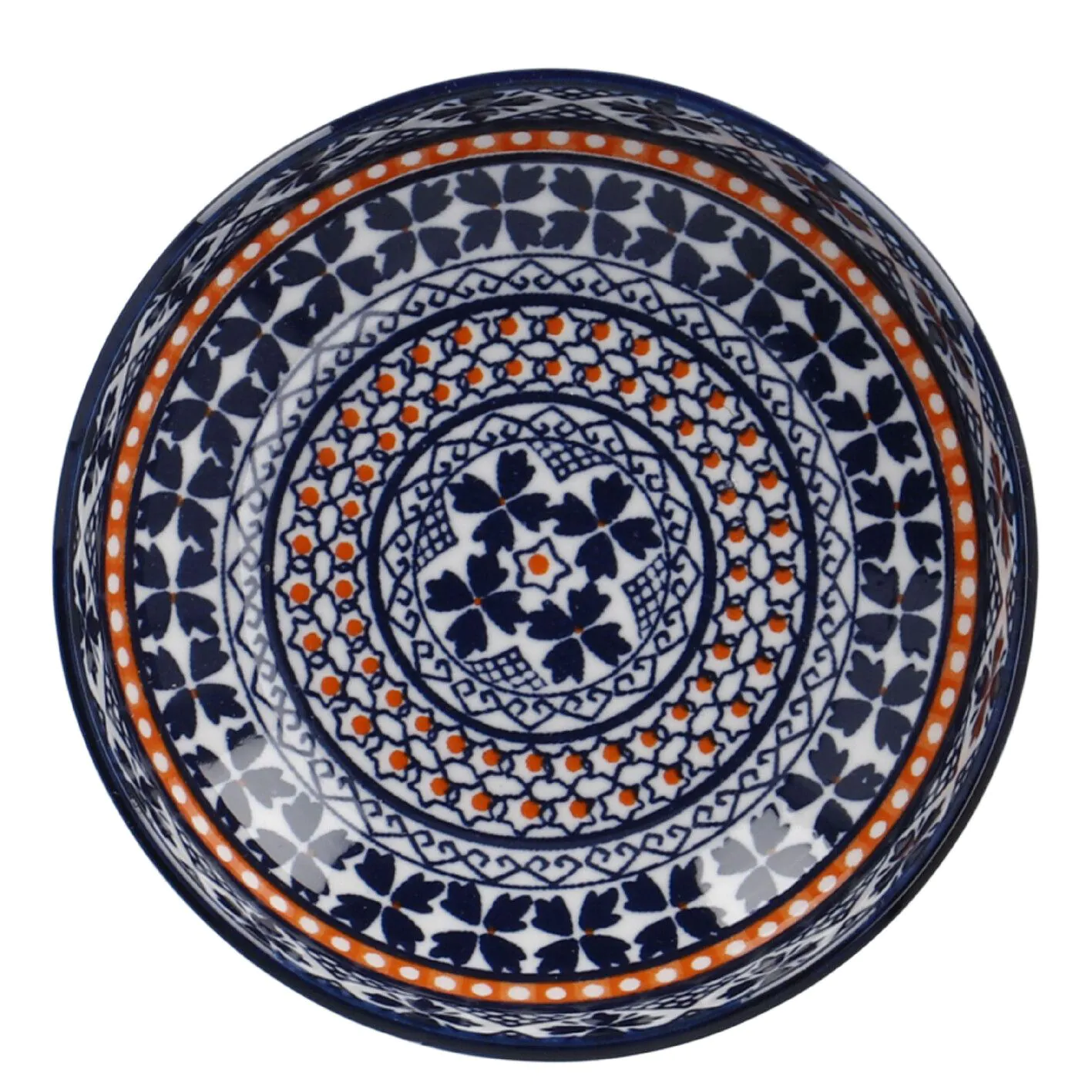 Schale China, flach, blau/orange, 9 cm