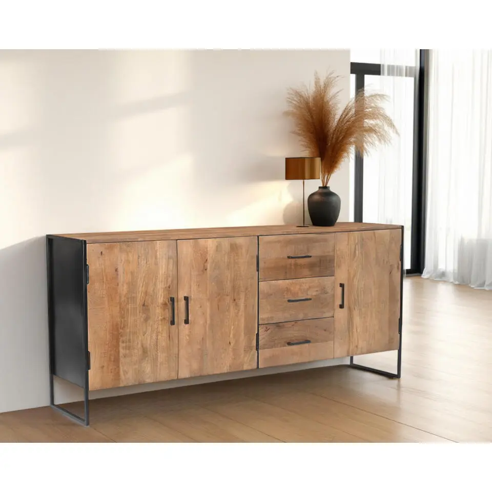 Dressoir Naturel Mangohout - Metaal - 180x40x80cm - Elin