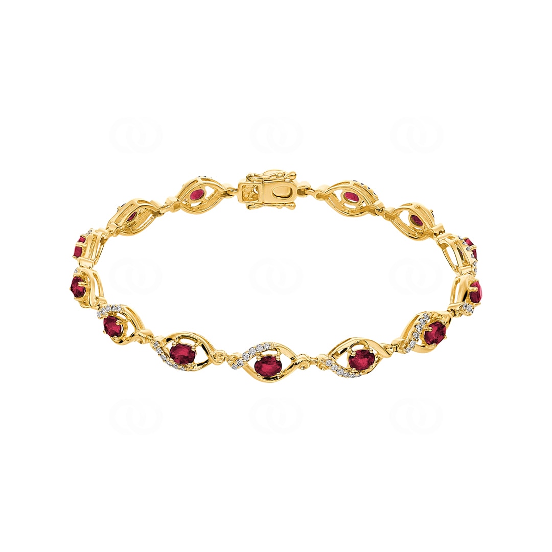 Rubin Armband 750/18 K Gelbgold mit Diamanten 0.44 ct H/si