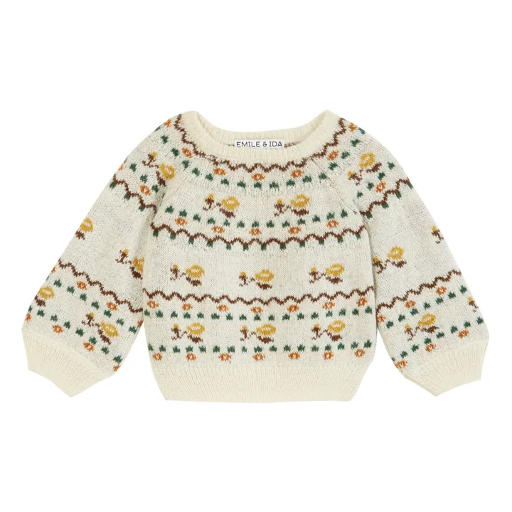 Emile et Ida Pull Jacquard Fleurs | Ecru