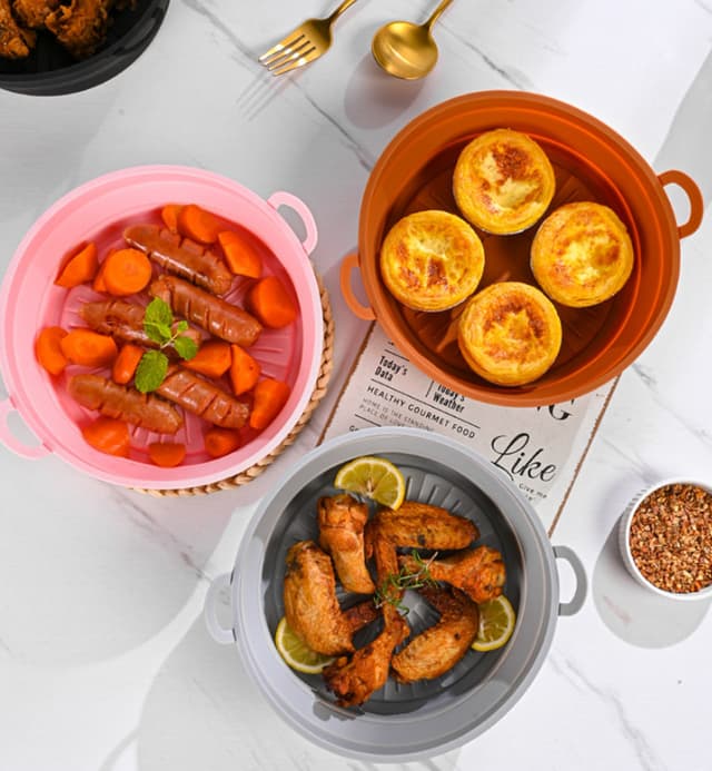 Sammenklappelig rund Air Fryer silikoneform Brun 19 cm