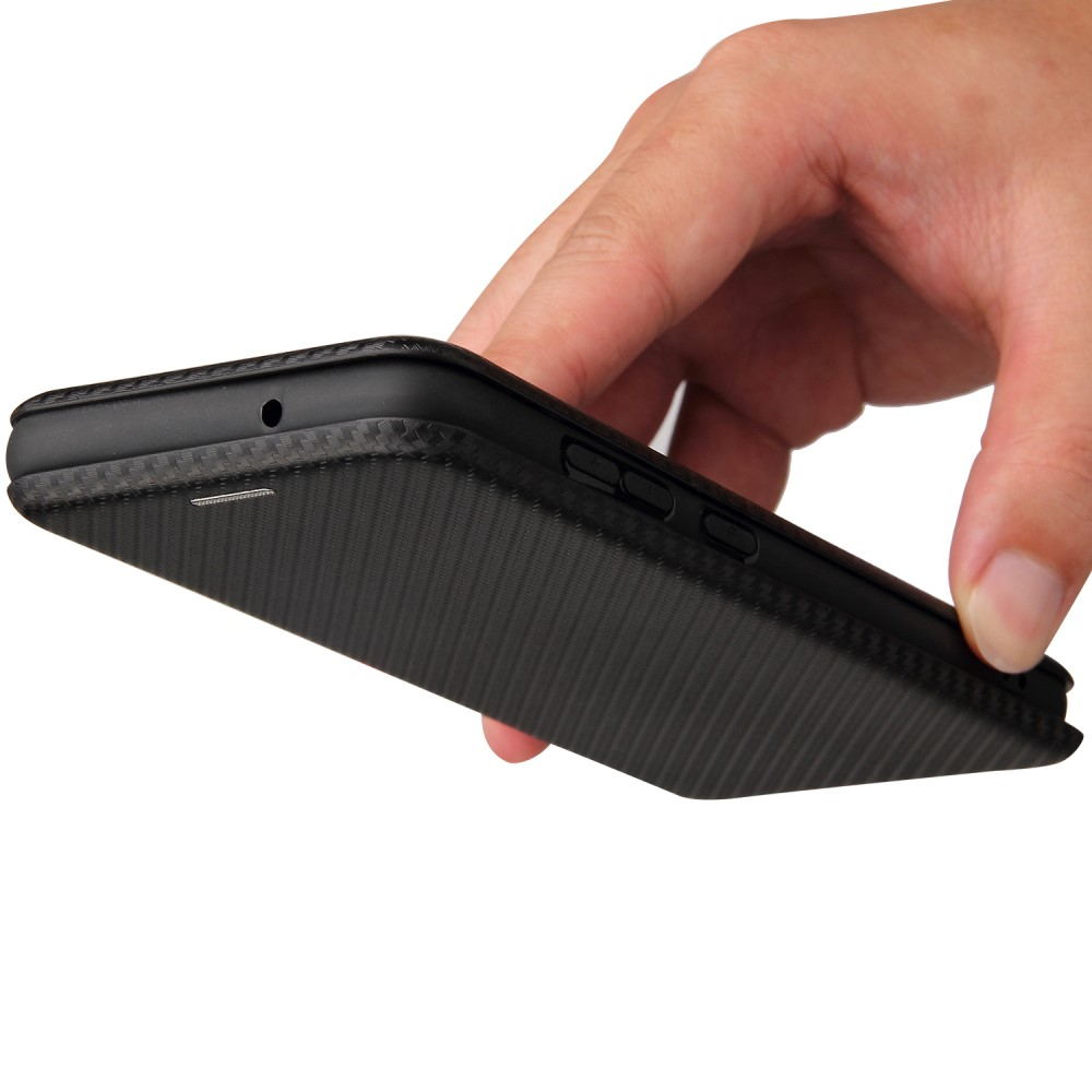 Samsung Galaxy S21 FE 5G Leder Tasche Flip Cover Carbon Look - Schwarz