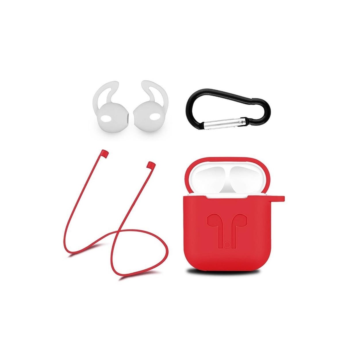 Silikonsett for Airpods, silikonetui, stropp, ørepropper i silikon, karabinkrok, rød