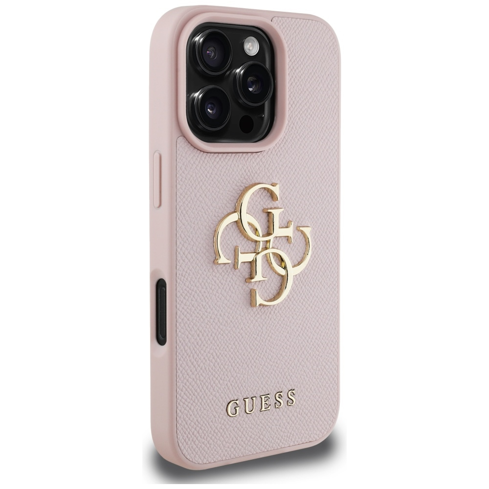 iPhone 16 Pro Leder Hardcase Hülle Grained 4G Big Metal Logo (GUHCP16LPGT4MBP) - Rosa