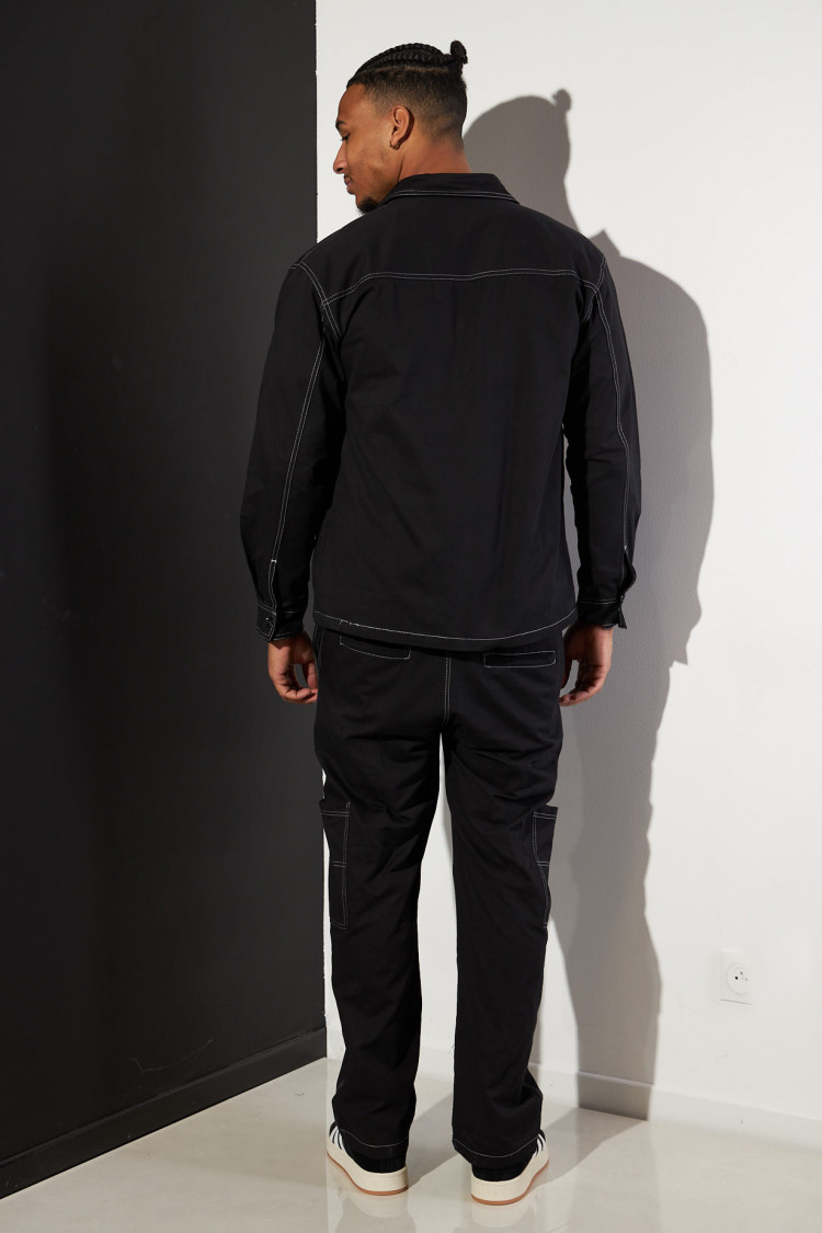 Ensemble 2 pièces chemise + pantalon noir à coutures apparente