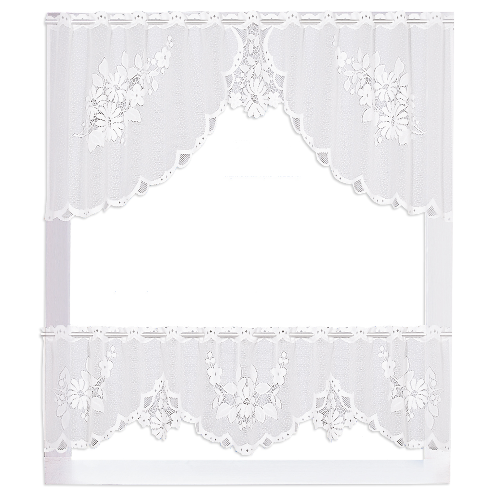 Gardine - Jacquard - C-Bogen-Set - weiß - 140/30+50 cm