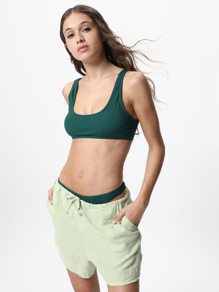 Top de biquíni canelado - Verde Garrafa