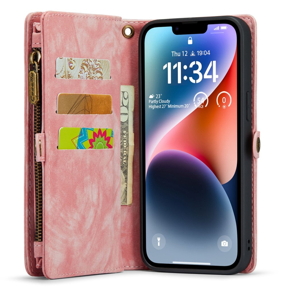 iPhone 14 2in1 Leder Tasche   Magnet Hardcase Karten Etui - Rosa