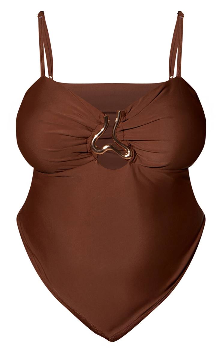 Chocolat Maillot De Bain Grande Taille Avec Détail Torsadé Et Découpes