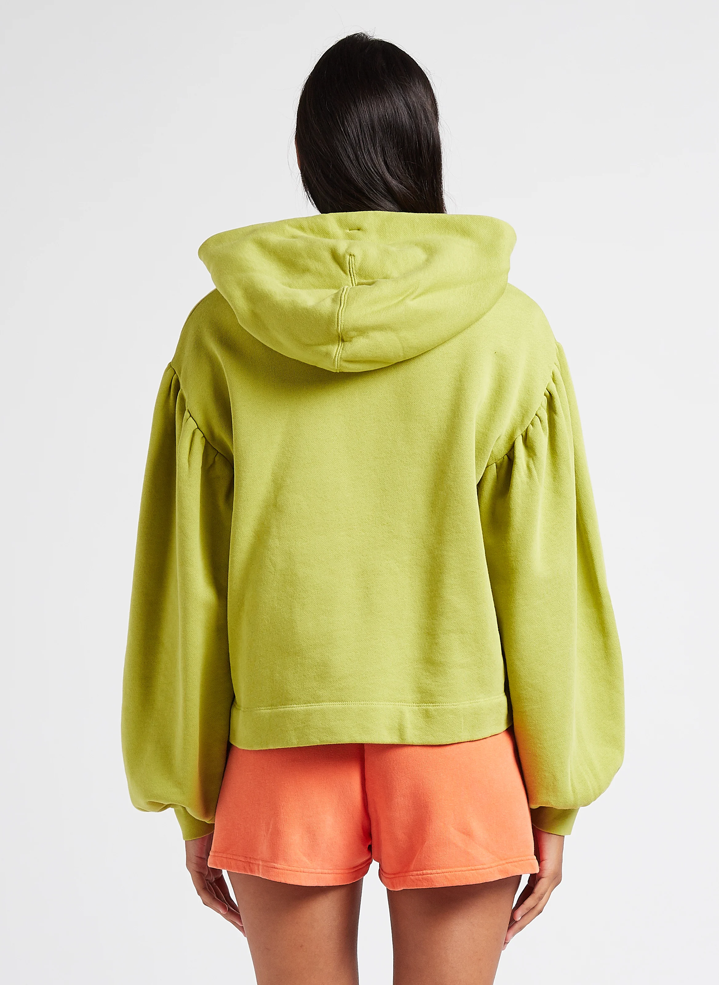 AKANE RUSCHED HOODIE - Sweat à manches ballon en coton| Vert