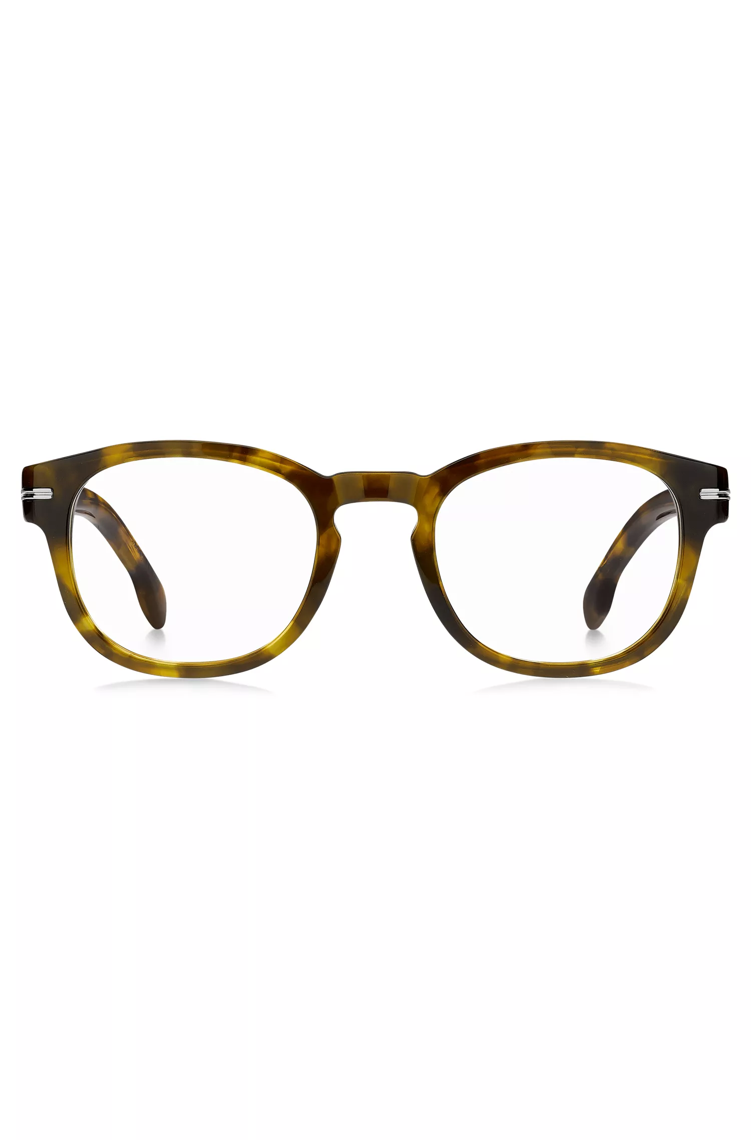 Armação de óculos BOSS em acetato preto Havana com detalhes prateados exclusivos.