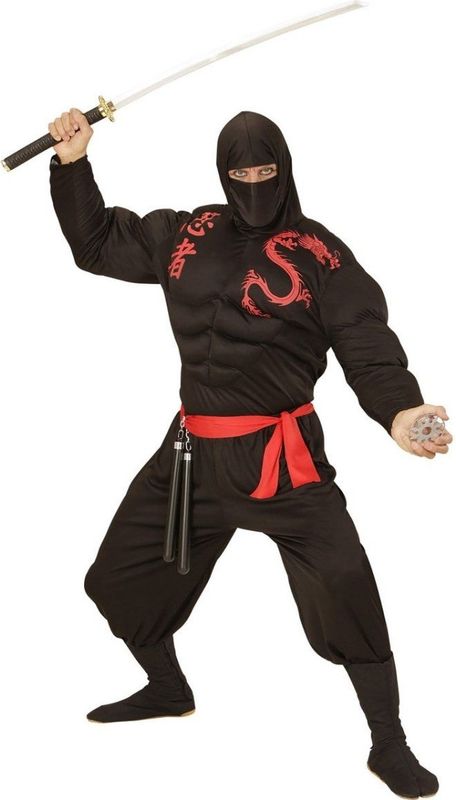 Super Ninja - Kostuum - Zwart - Polyester - Inclusief Gezichtmasker