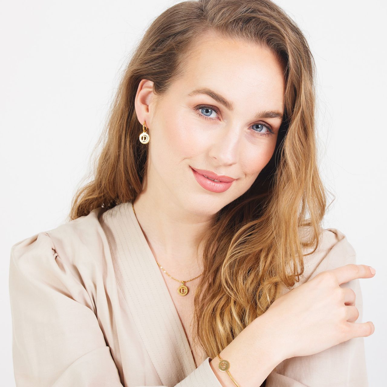 Stalen goldplated ketting met letter - D