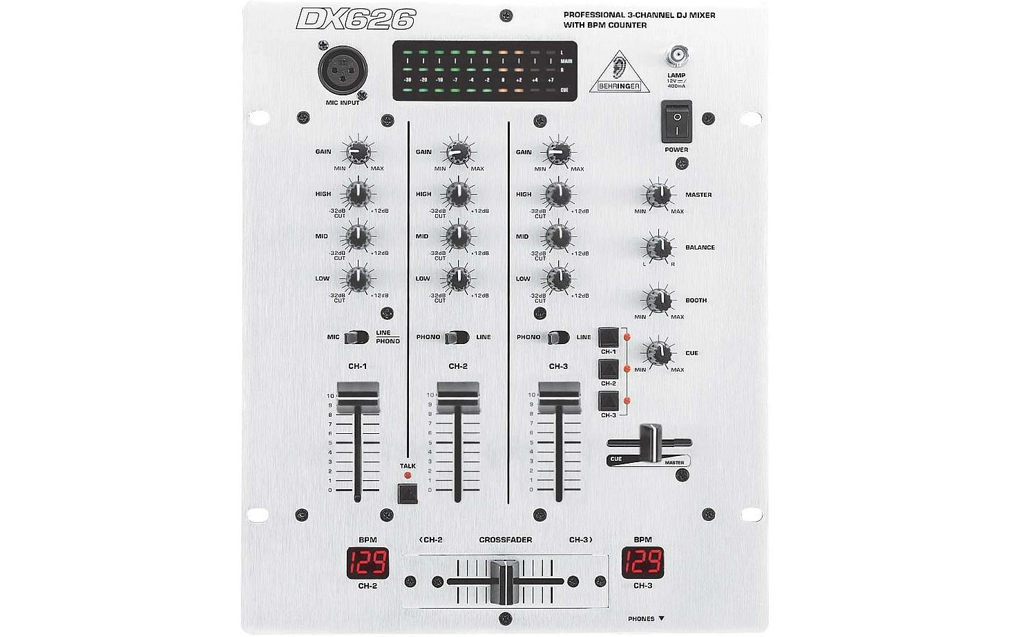 DJ-Mixer DX626<br>3-Kanal DJ-Mixer mit BPM-Zähler und VCA-Steuerung
