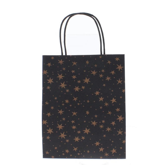 Geschenktasche Sterne - schwarz/gold - ca. 20  x 11 x 25 cm