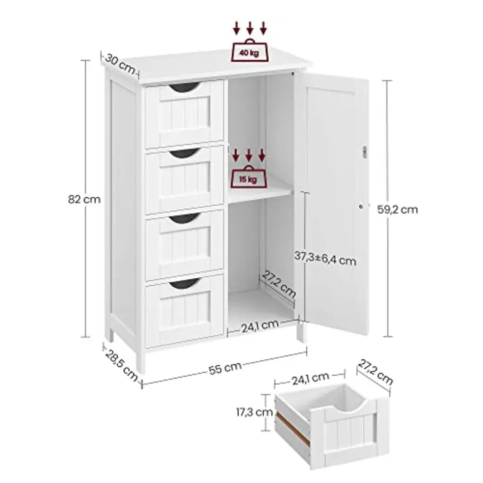 Songmics - Kast met 4 lades en deur - MDF - Wit
