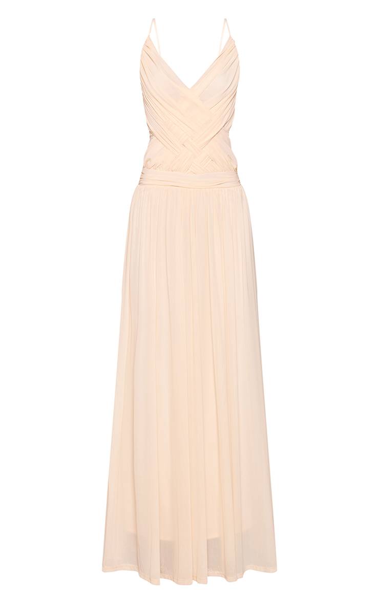 Crème Robe Longue En Mesh À Bretelles Croisées